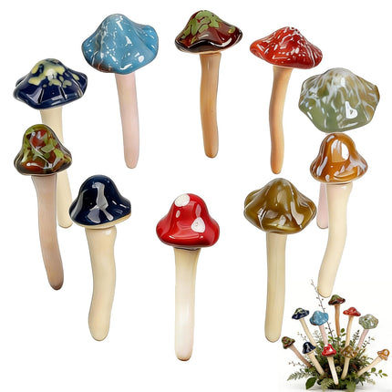 csjzzt 10 Pack Ceramic Garden Mushrooms, Garden Decor,Lawn Ornament Decor Mushrooms for Fairy Garden, Patio, Indoor Plant Pots, 4.7" Tall Pottery Mushroom Statues (10)