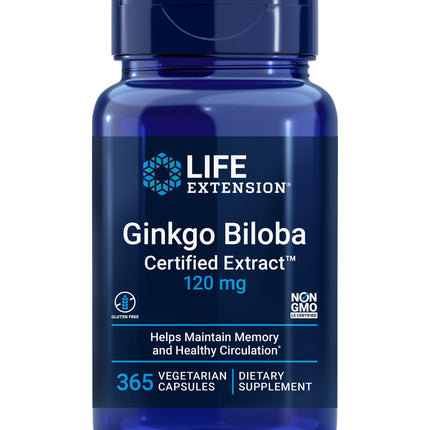 Life Extension Ginkgo Biloba Certified Extract™, 120 mg, Helps Maintain Memory & cognition, Gluten-Free, Non-GMO, Vegetarian, 365 Capsules