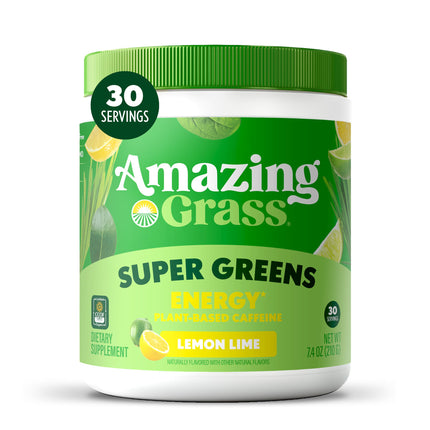 Amazing Grass Super Greens Powder Energy, Organic Greens Blend Smoothie Supplement, Plant Based Caffeine, Yerba Mate, Green Tea Leaf, Beet Root, Lemon Lime, 30 Servings, 7.4 Ounce (Packaging May Vary)