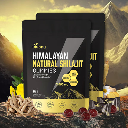 VivoNu Shilajit* Gummies,Pure Himalayan* micronutrient Supplement, Himalayan Premium Ingredient with Shilajit, Ashwagandha, Gokshura, Fulvic Acid & 85+ Trace Minerals I for Men & Women (3000MG/2 Bag)