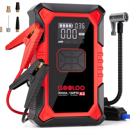 GOOLOO A3 12V 3000A Portable Jump Starter with Air Compressor