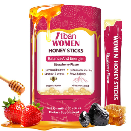 Shilajit Honey Sticks – She lajit for Women, 75%+ Fulvic Acid, 85+ Trace Minerals | Natural Energy & Immunity Booster | Easy Single-Strawberry Use 30 Packets
