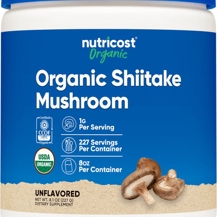 Nutricost Organic Shiitake Mushroom Powder 8oz - 100% Organic Certified, Gluten Free, Non-GMO