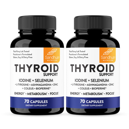 Sandhu's Thyroid Support with Selenium, Zinc, Iodine, L Tyrosine, Ashwagandha | Pure Health Supplement for Women & Men | 70 Count (Pack of 2), 70 Days Supply