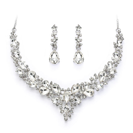 BriLove Women's Wedding Statement Necklace Dangle Earring Jewelry Clear