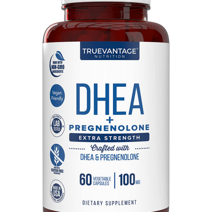 Truevantage Nutrition DHEA 100 mg with Pregnenolone 60 mg – Vegetable Capsules, Non-GMO