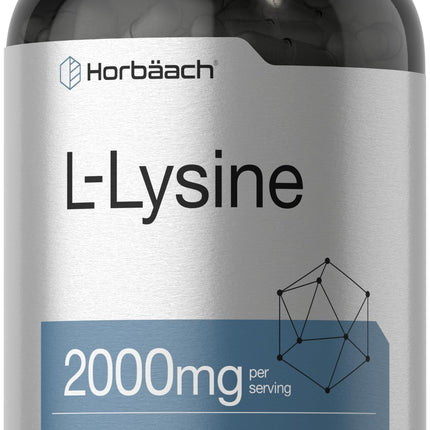 Horbäach L-Lysine Supplement 2000mg | 240 Caplets | Free Form L-Lysine Hydrochloride | Vegetarian, Non-GMO, Gluten Free