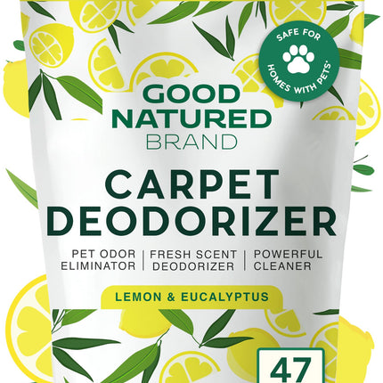 Good Natured Brand | Carpet Deodorizer & Freshener Powder | 47 oz Pet Odor Eliminator for Strong Odor & Pet Urine | Fresh Natural Lemon & Eucalyptus Scent | Safe for Homes with Pets