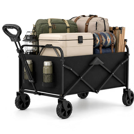 Foldable Wagon Cart, Collapsible Heavy Duty Utility Wagon with All Terrain Wheels, Folding Beach Wagon for Sand, Garden, Grocery, Sports, Camping and Outdoor Use