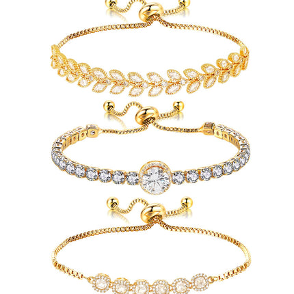 Wovanoo Tennis Bracelet for Women Cubic Zirconia Bracelets Adjustable Slider Bracelets Gold