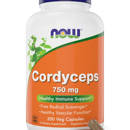 NOW Foods Cordyceps 750mg 200 Veg Caps - Organic Cordycep Sinensis Mycelium Mushroom in Non-Organic Capsules - Vegan, Non-GMO