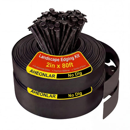 AHEONLAR Landscape Edging, 2" x 80' Garden Edging Border, Plastic Garden Edging with 90 Pcs Spikes, No Dig Landscape Edging Black Garden Border for Lawn, Yard and Flower Bed