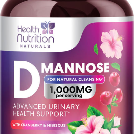 D-Mannose Supplement - 1,000mg D Mannose Per Serving with Cranberry, Hibiscus & Dandelion - Fast-Acting, Natural Urinary & Bladder Support for Women & Men – Flush & Cleanse Impurities – 120 Capsules