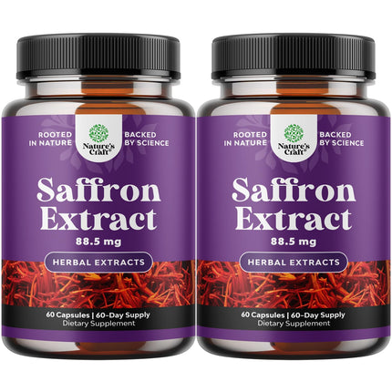 Pure Extract of Saffron Supplements - Crocus Sativus Flower of Saffron Extract Capsules for Good Mood, Metabolism Support & Eye Health - Vitality & Mood Enhancer for Women & Men - 60 Count - 2 Pack