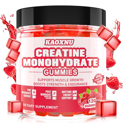 Creatine Monohydrate Gummies for Men & Women 120 CT - 5600mg of Creatine Monohydrate per Serving - Sugar Free Chewable Creatine for Muscle Strength, Muscle Builder, Energy Boost (Raspberry Flavor)