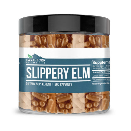 Earthborn Elements Slippery Elm 200 Capsules, Pure & Undiluted, No Additives