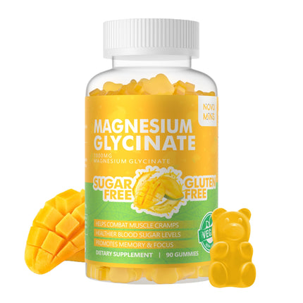 Magnesium Glycinate Gummies 1000mg - Sugar Free Magnesium Potassium Supplement with Vitamin D, B6, CoQ10 for Calm Mood & Sleep Support - 180 Mango Pineapple