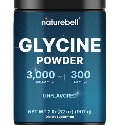 Glycine Powder, 300 Servings (2 lb) – 3,000 mg Free-Form Glycine Per Serving – Unflavored Pure Powder – Non-GMO, cGMP Manufactured