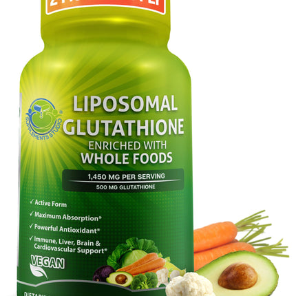 Liposomal Glutathione 500mg - Active Form L Glutathione (Reduced) for Maximum Absorption - Made with Organic Whole Foods - Master Antioxidant & Detoxifier - Immune & Cardiovascular Support - 120 count