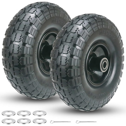 Meophk 4.10/3.50-4 Flat Free Tire and Wheel, 10 Inch Replacement Wheels for Gorilla Cart, Hand Truck, Dolly & Utility Cart, Solid Tire with 5/8" Axle Bore Hole and Double Sealed Bearings, 2 Pack