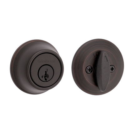 Kwikset 660 Deadbolt Lock, Venetian Bronze Round Exterior Keyed Front Entry Door, Pick Resistant SmartKey Rekey Security, Single Cylinder Dead Bolt