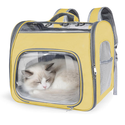 Innovative Traveler Backpack Pet Carriers Cat Backpack with Breathable Mesh Puppy Travel Carrier with Soft Padded Reinforced Support Foldable Small Dog Carrying Backpack for Kitty up to 15lbs (Yellow)