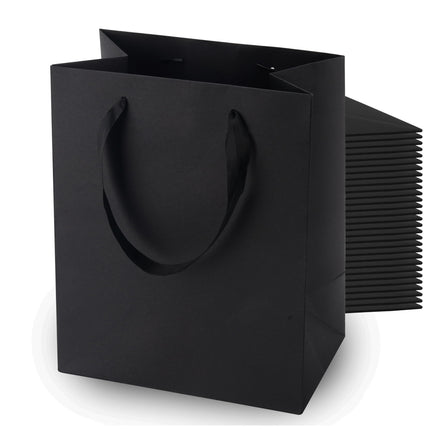 MOXARYSU Black Gift Bags With Handles: 8x5x10 Inch 30pcs Black Paper Bags Medium Bulk For Party Shopping Birthday Wedding (M, 30)