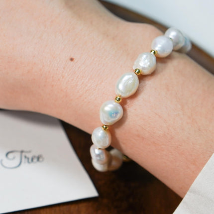 BEMDOFIG Irregular Baroque Pearl Bracelets Pearl Bangle 18K Gold Plated Buckle Freshwater Pearl Bracelets Everyday Jewelly for Women (d)