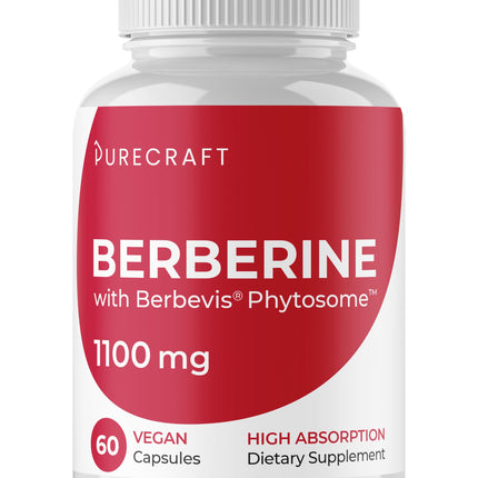 PURECRAFT Berberine Supplement 1000mg - Bioavailable Berberine Phytosome Supplement for Metabolism Support & Circulatory Wellness - 7X Absorption - Non-GMO, Gluten-Free – 60 Capsules