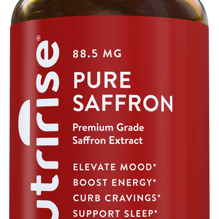 NutriRise Saffron Supplements 120 Capsules, 88.5mg Pure Extract - 4 Month Supply for Mood, Energy, Sleep, Stress & Cortisol Support - Non-GMO, Vegan & Gluten-Free for Women & Men