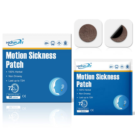 Hionfurt HMSDR2 64ct Motion Sickness Patches with Plant Essence – Lemon – Sea Sickness Patches for Cruise, Car, Airplane – Non-Drowsy, 72H Lasting