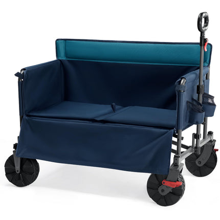 Portal 3-in-1 500lbs Utility Wagon Turn to Bench Seat,Wagon with Love-Seat for 2 Adults,Foldable Beach Wagon Chair with Adjustable Handle &Wheels Brake, Suitable for Groceries, Beach, Sports, Camping