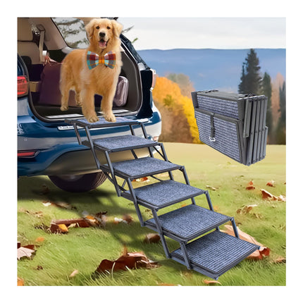 Extra Wide Dog Ramp for Car Truck and SUV Dog Stairs for Large Dogs Folding Pet Stairs with Non-Slip Rug Surface Supports Up to 280 lbs (Wide 6 Steps)