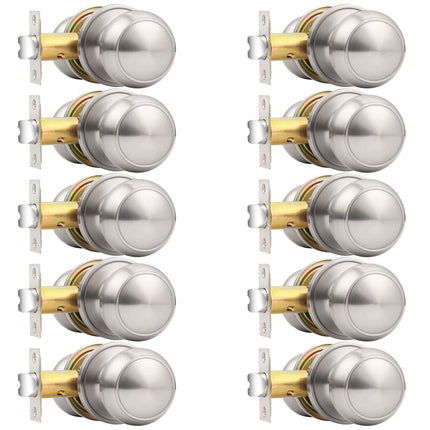 Probrico Interior Door Knobs for Hallway, Flat Ball Closet Door Knob Brushed Nickel Finish, 10Pack Passage Door Knobs Brushed Nickel Door Knob