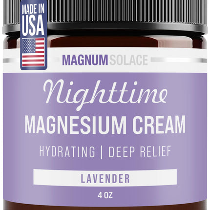 Magnum Solace Magnesium Lotion – Nighttime Magnesium Cream – Apply to Legs, Arms or Chest - Topical Magnesium Chloride – USA Made and Safe for Kids (Lavender)