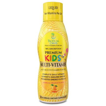 Premium Liquid Multivitamin For Kids | Sugar Free Kids Vitamins | 100% DV of 14 Vitamins for Kids | Multivitamin for Children Ages 4+ | Great Tasting, Non-GMO, Max 98% Absorption Rate- 16 oz, 32 Serv