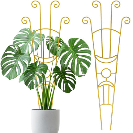 2Pcs Large Metal Trellis for Potted Plants Indoor, 33 Inch Tall Expandable Garden Trellis for Climbing Plants, Houseplant Support for Monstera, Ivy, Hoya Flower Outdoor (Gold)