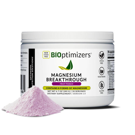 BIOptimizers Magnesium Breakthrough Drink - 8 Forms of Magnesium, Electrolytes, Sleep Health, Stress, Muscle Recovery, Heart Support | Glycinate, Citrate, Malate - Fruit Punch