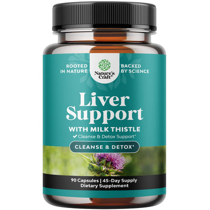 Natures Craft Liver Cleanse Detox & Repair - Herbal Liver Support Milk Thistle Supplement - Silymarin Milk Thistle Supplements with Dandelion Root, Choline, Beetroot & Artichoke Extract - 90 Count
