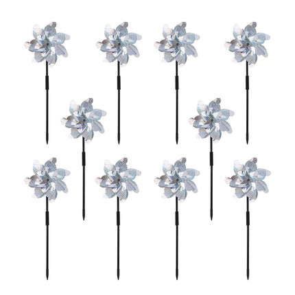 FameFame 10 Pack Reflective Pinwheels with Plastic Stakes| 19.7 inch Pre-Assembled Sparkle Pin Wheel Set | Scare Off Birds and Animals Away | Decorative for Garden, Yard, Lawn