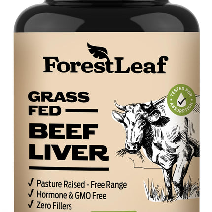 ForestLeaf Grass Fed Beef Liver Capsules, 3000mg Per Serving, Supports Immunity & Body Wellness, Cleansing, Digestion, Natural Iron, Vitamin A and B12, Freeze Dried Beef Liver Supplement, 180 Caps
