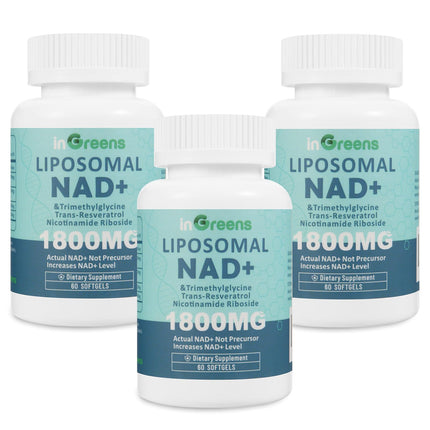 inGreens Liposomal NAD+ Supplement 1800 mg with Nicotinamide Riboside, Trans Resveratrol, Trimethylglycine，Replaces NMN, Boost NAD+, Aging Defense，Cellular Energy, 180 Softgels