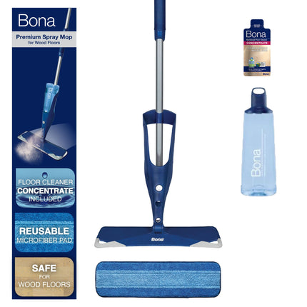 Bona Hardwood Floor Premium Spray Mop - Includes Wood Floor Cleaning Concentrate and Machine Washable Microfiber Cleaning Pad - Dual Zone Cleaning Design for Faster Cleanup