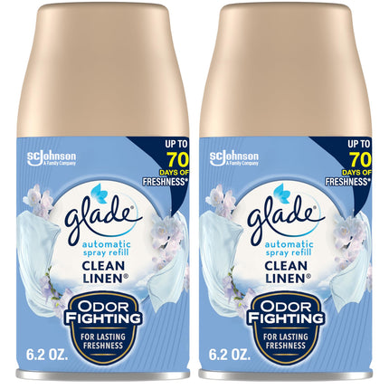 Glade Automatic Spray Air Freshener Refill, Scented Air Freshener for Home and Bathroom, Clean Linen, 6.2 Oz, 2 Count