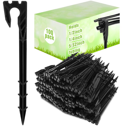 Briwooody 100 Pcs 8 Inch Irrigation Hose Hold-Down Anchor Stakes for 1/2 Inch 1/4 Inch 5/32 Inch Drip Tubing Plastic Ground Garden Hose Support Stakes for Drip System, Irrigation Line