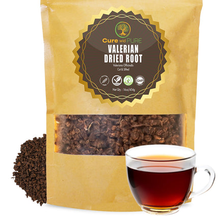Cure Wid Pure Organic Valerian Root for Sleep Support 1Lb/454 g, Cut,Sifted & Non-Irradiated Valerian Root Tea Loose Promotes Natural Relaxing Sleep