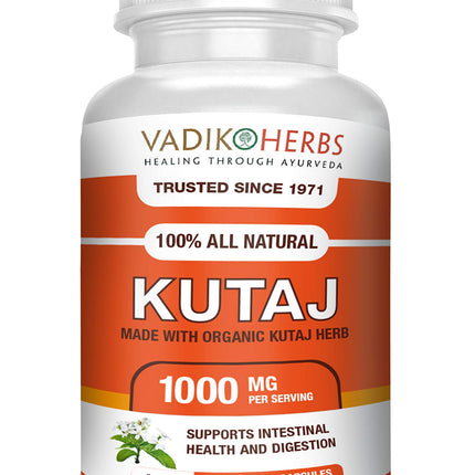 Vadik Herbs Kutaj (Holarrhena Antidysenterica, Kutaja) 100 Vegicaps Safety Tested & Wildcrafted Ships from California Premium Quality Herbal Supplement for Digestive Support