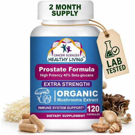 Prostate Wellness Supplements for Men, USDA Certified Organic Mushrooms Extract, Extra Strength 1,500 mg, High Potency 40% Beta-Glucans, Immune, Anti-Aging, Antioxidants, 120 Capsules