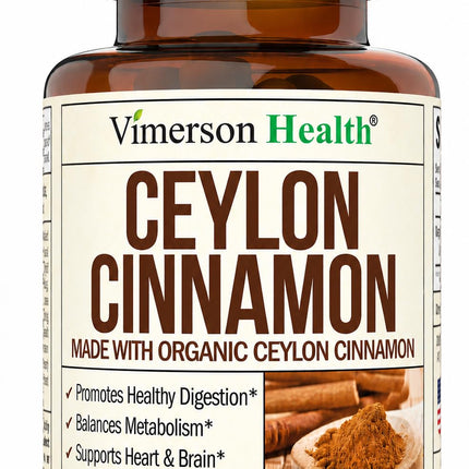Organic Ceylon Cinnamon Capsules - Ceylon True Cinnamon Supplements (Canela de Ceylan) for Inflammation Balance, Cognitive Function, Metabolic, Antioxidant Support. Non-GMO. Vegan. 60 Caps Made in USA