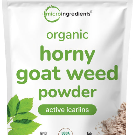 Maximum Strength Organic Pure Horny Goat Weed with Active Icariins for Men and Women, 100 Grams, Organic Epimedium Powder for Energy and Immune System Booster, Filler Free and Vegan Friendly